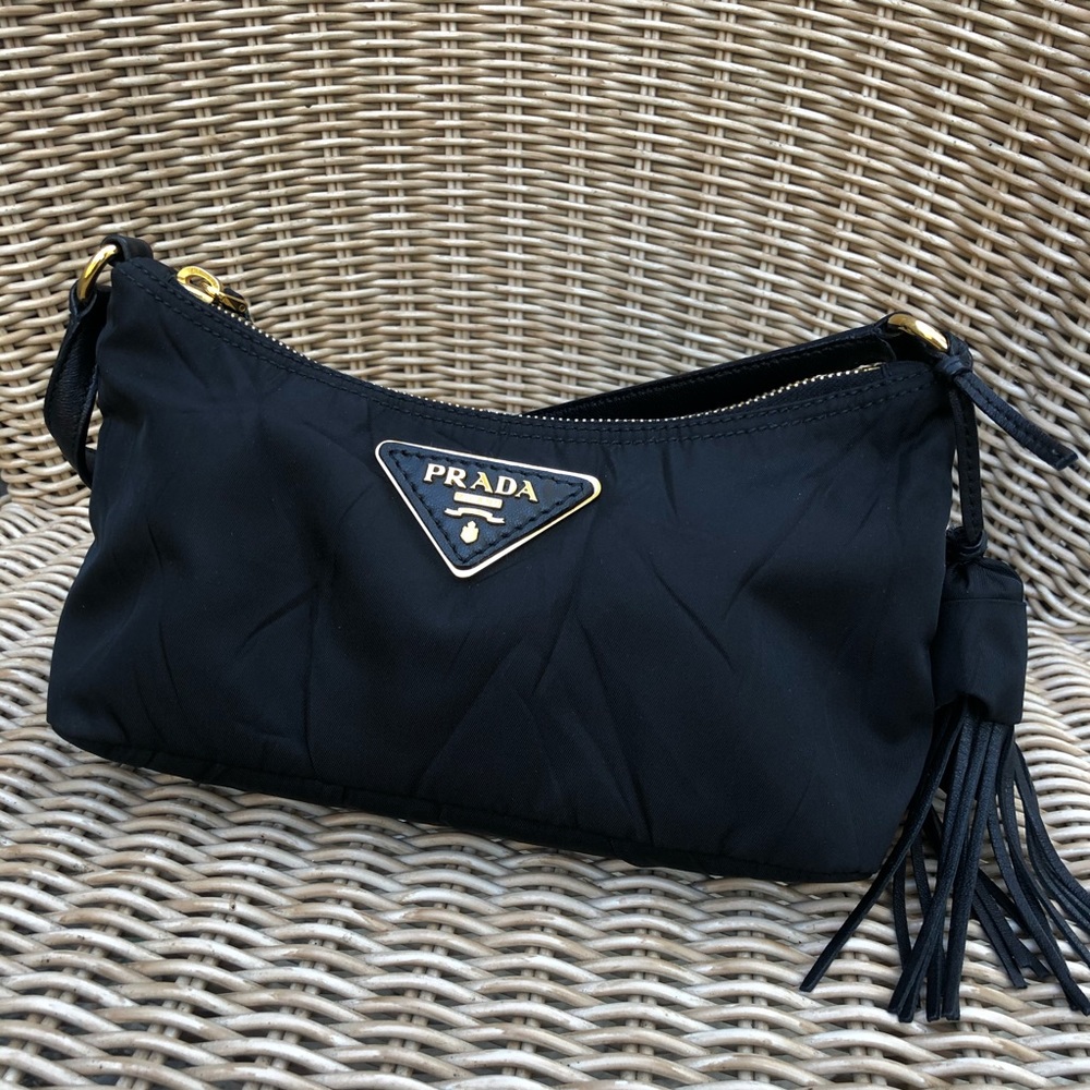Authentic Prada leather trimmed tessuto bag